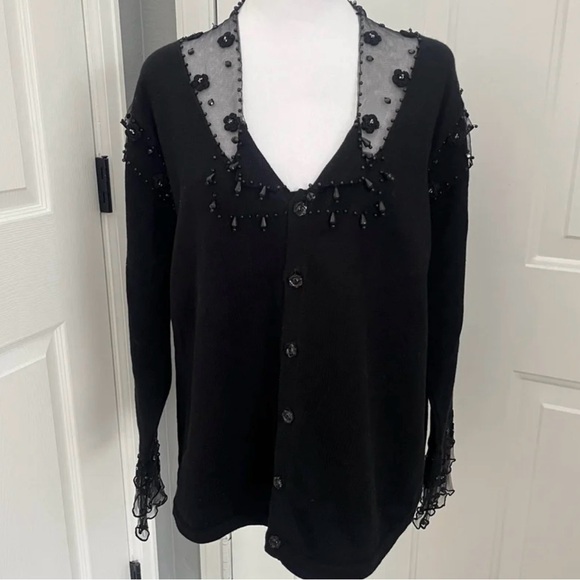 Storybook Knits Sweaters - Storybook Knits Cardigan Large Sequin Lace Mobwife Black Beaded‎ Embellished Net